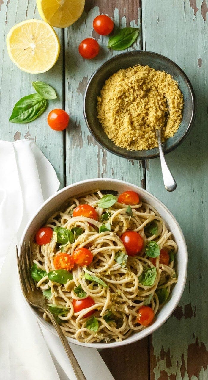 Lemon Basil Pasta with Walnut Parmesan by Eat Healthy, Eat Happy