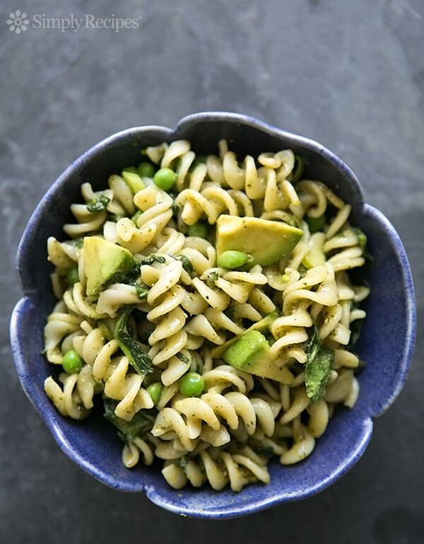 Pesto Pasta with Spinach and Avocado.