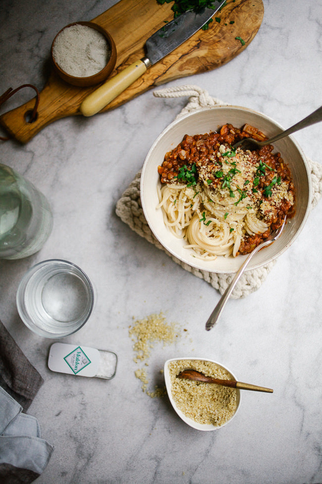 Veggie Spaghetti with Mushrooms & Lentils by Wholehearted Eats