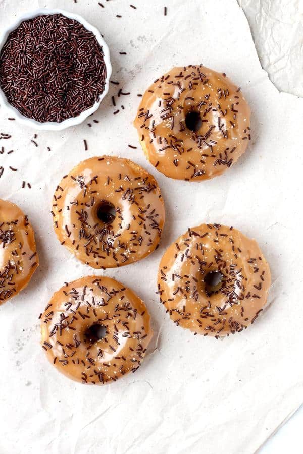 Baked Orange Donuts with Salted Caramel Glaze.