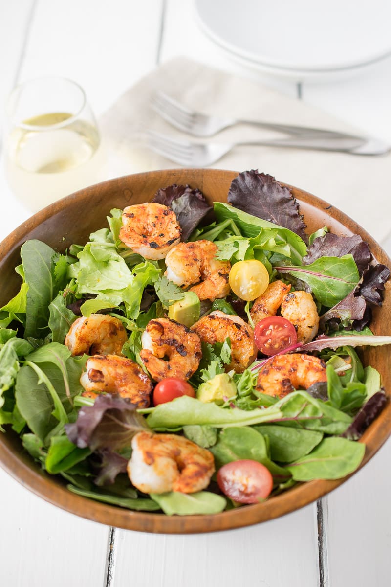 Blackened grilled shrimp salad by Culinary Ginger