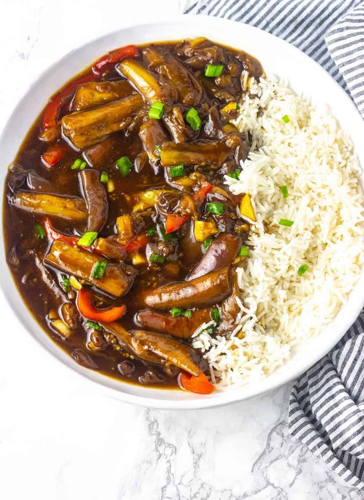 CHINESE EGGPLANT IN GARLIC SAUCE BY HEALTHIER STEPS