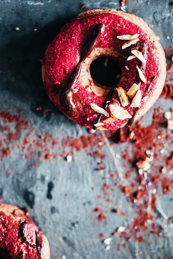 Chocolate Doughnuts with Pink Berry Icing.