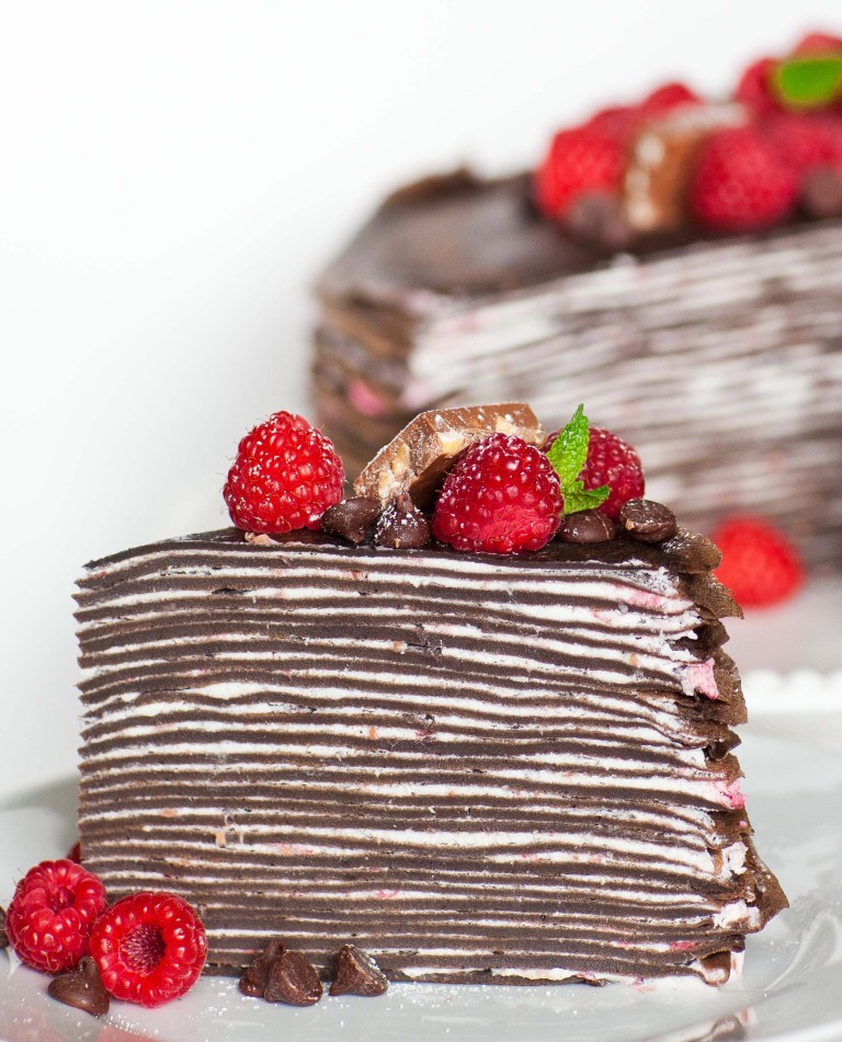 Chocolate Raspberry Crepe Cake.
