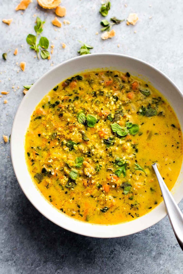 Curried Cauliflower Rice Kale Soup.