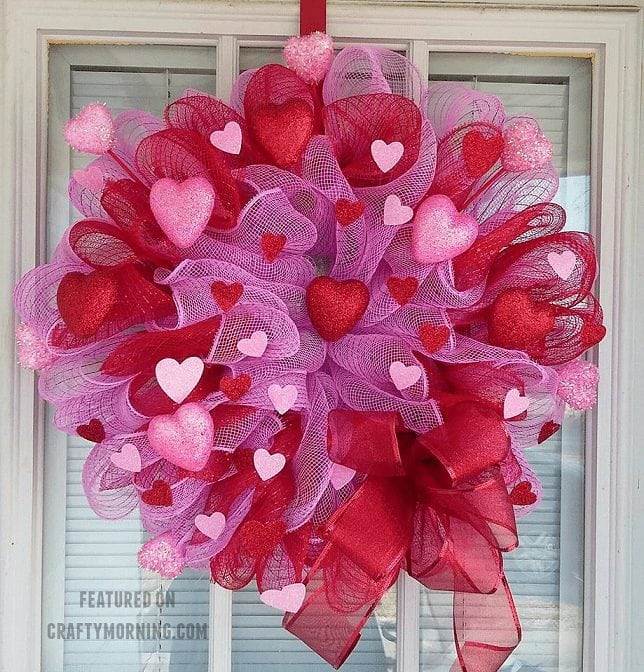 Deco Mesh Wreath with Scattered Hearts.