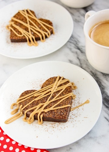 Fudgy Brownie Hearts with Espresso Glaze.