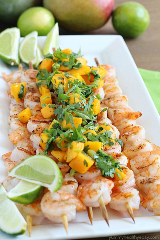 Grilled Shrimp Skewers with Mango Salsa by Yummy Healthy Easy