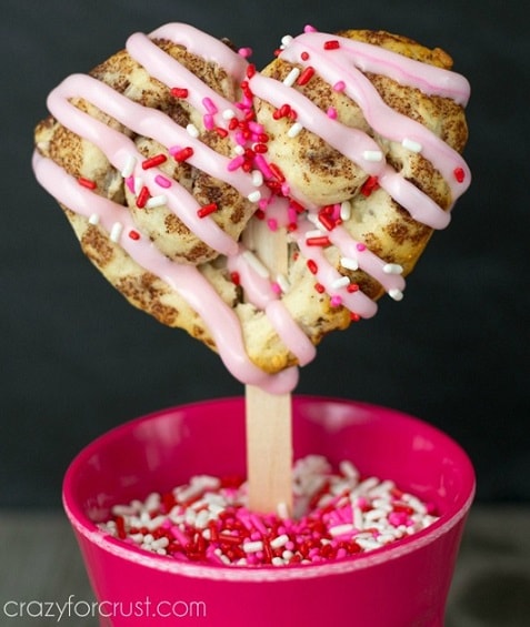 Heart Shaped Cinnamon Rolls on Sticks.