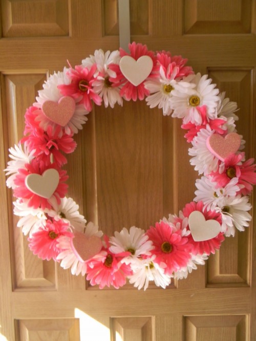 Homemade Pink Valentine Wreath.