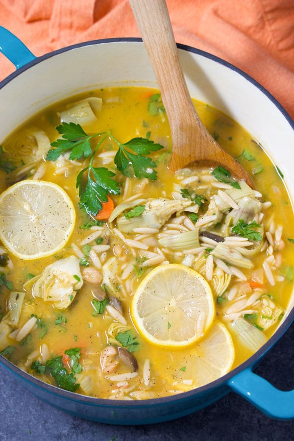 Loaded Lemon Artichoke Orzo Soup Recipe from Stacey Homemaker