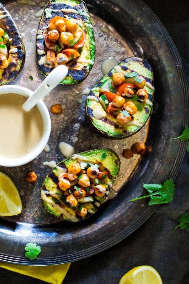 Mediterranean Grilled Avocado Stuffed with Chickpeas from Food Faith Fitness