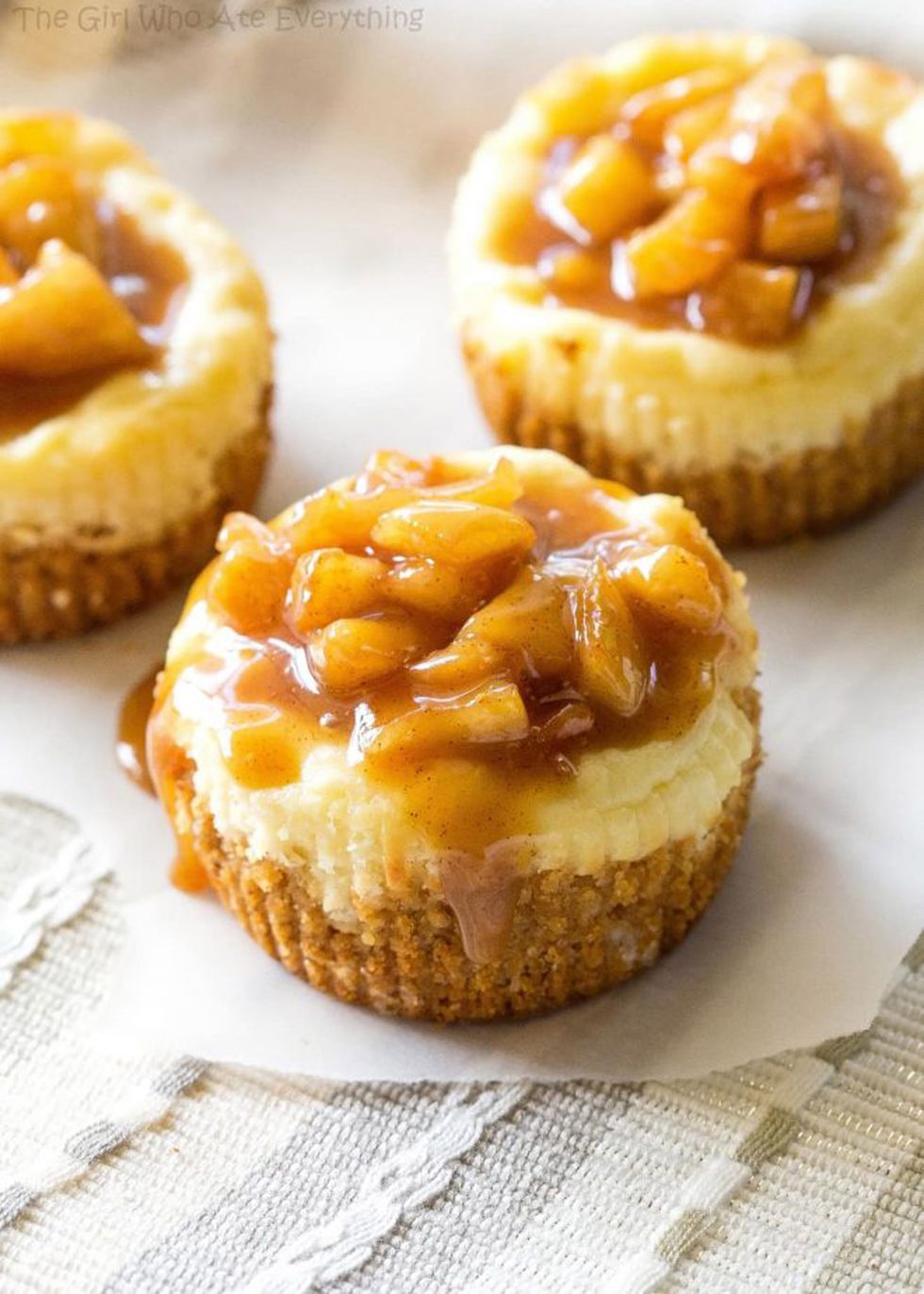 Mini Caramel Apple Cheesecakes.