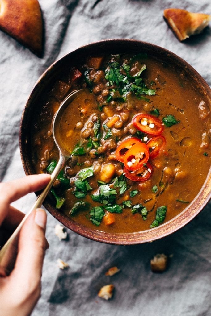 Moroccan Sweet Potato Lentil Soup.