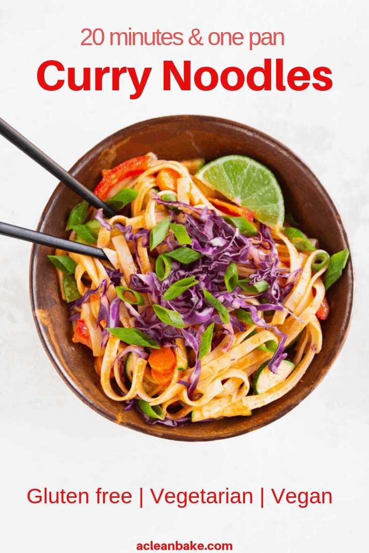 One pan gluten free and vegan curry noodles.