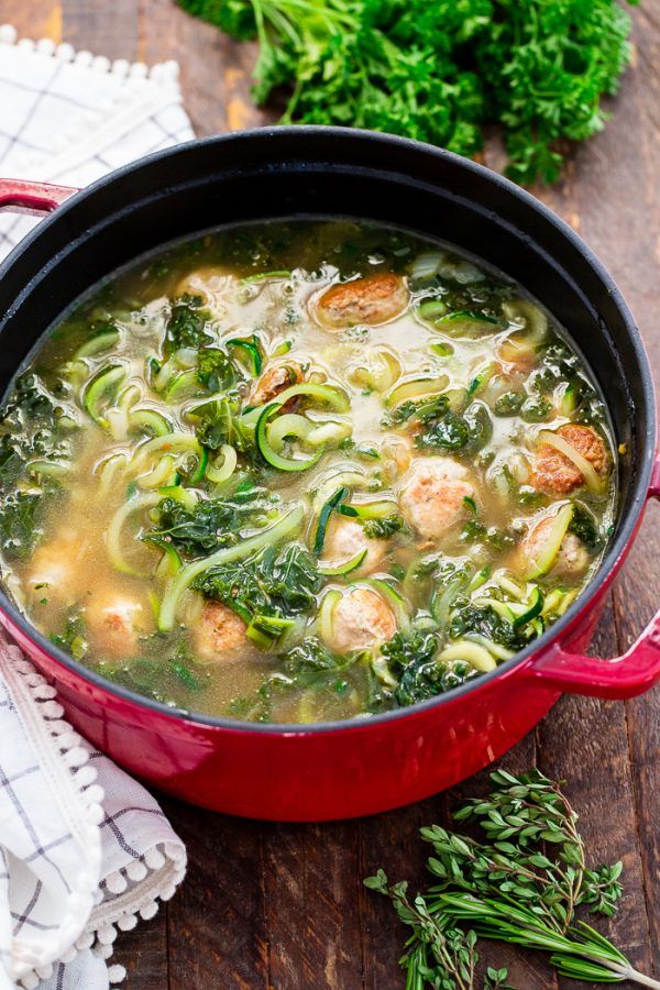 Paleo Turkey Meatball Zoodle Soup.