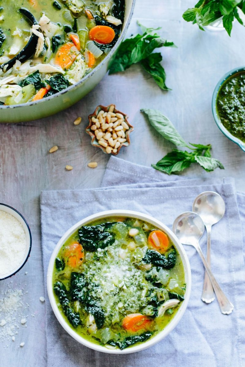 Pesto, Chicken, and Kale White Bean Soup.