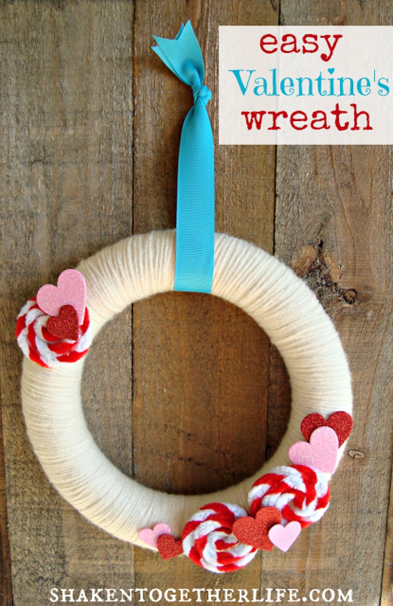 Pipe Cleaner And Yarn Valentine’s Day Wreath from Shaken Together Life
