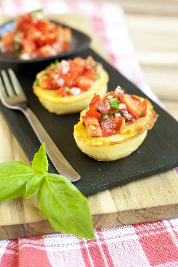 Savory Eggless French Toast with Bruschetta.