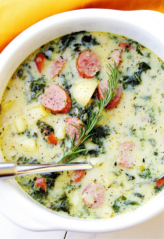 Smoked Sausage, Kale and Potato Soup.