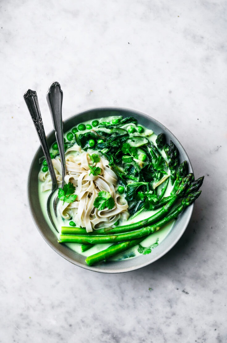 Spring Green Vegetable Coconut Rice Noodles.