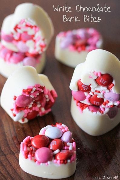 Valentine’s Day White Chocolate Bark Bites. Valentine’s Day treat recipes that’ll make your home the Hot-seat