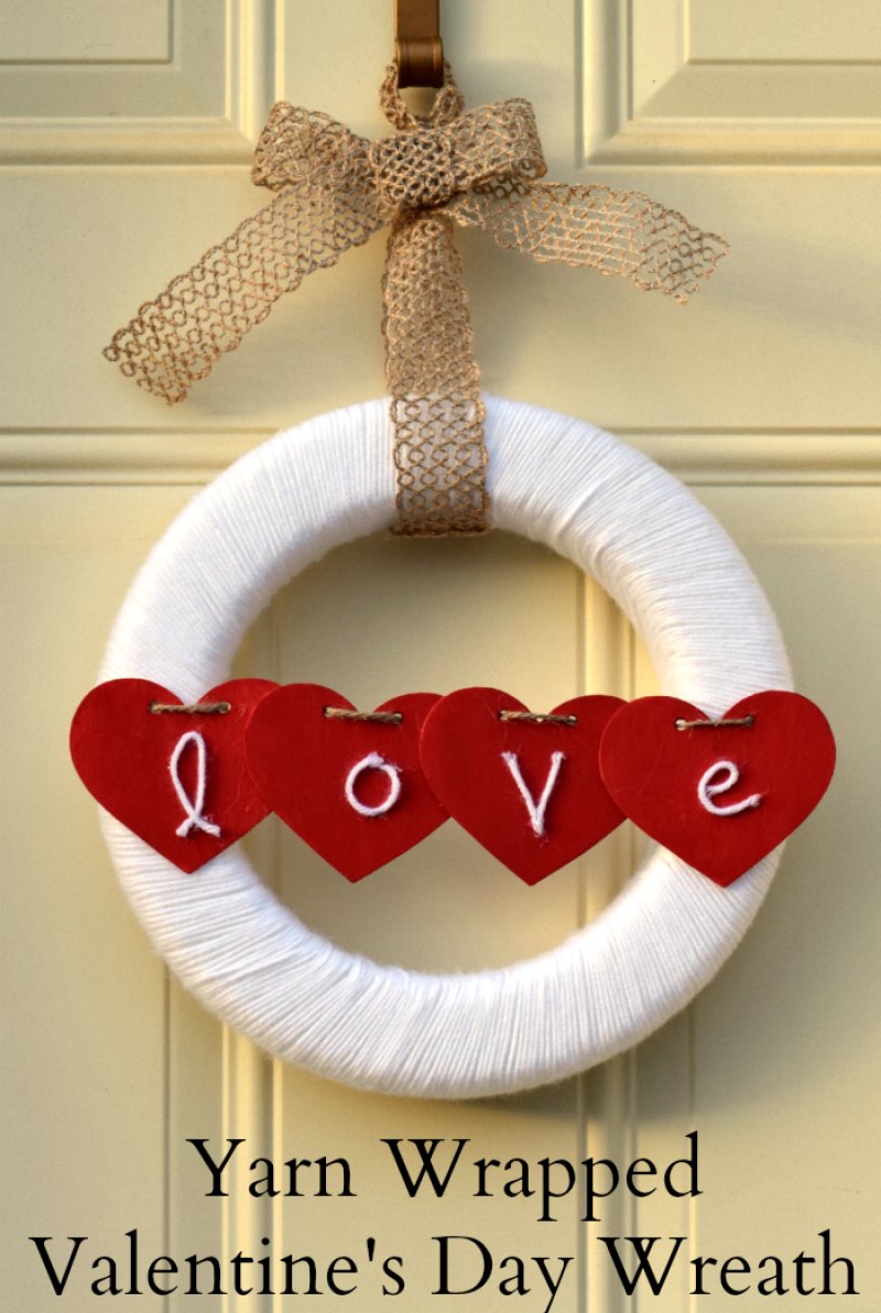 Yarn Wrapped Love Wreath from It Happens In A Blink DIY Valentine’s Day Wreaths