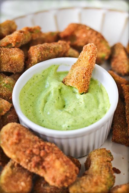 Avocado Fries with Cilantro Lemon Dipping Sauce.