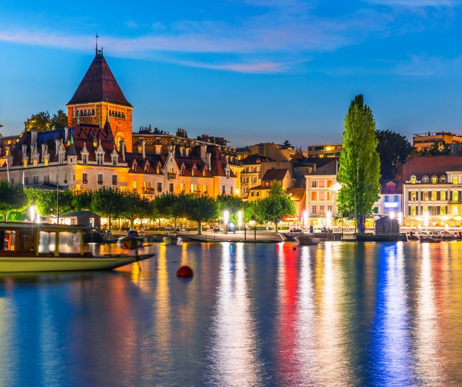 Night view of Lausanne, Switzerland